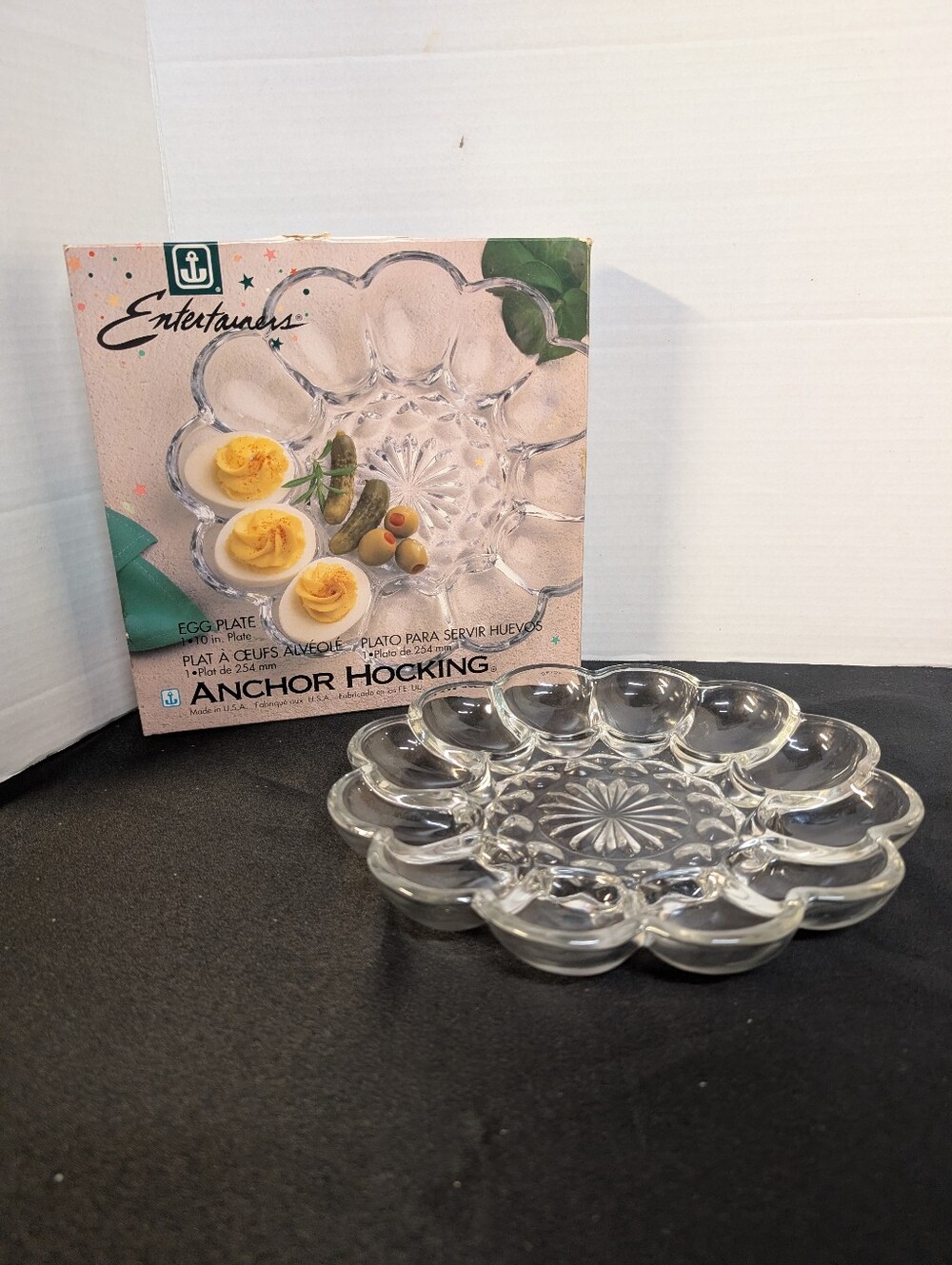 Vintage New In Box Anchor Hocking  10” clear glass devilled egg plate tray